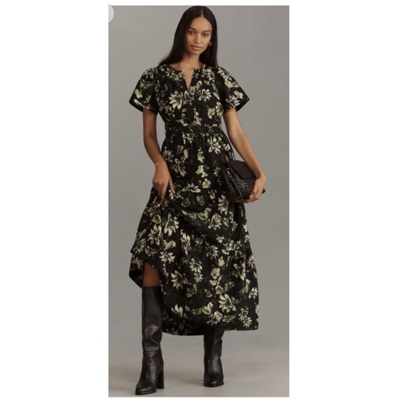 Anthropologie Dresses & Skirts - Anthropologie The Somerset Maxi Dress Floral Print Tiered Black Green Medium